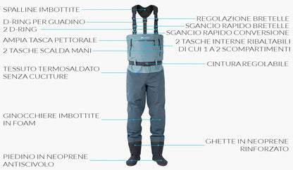 Waders pettorali convertibili ALPINE DIVER V3 hotfly
