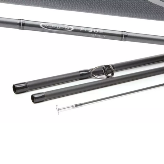 Kit pesca a mosca Vision FISU² Outfit con canna medio-veloce, mulinello a frizione, coda WF e finale conico, pronto all’uso.