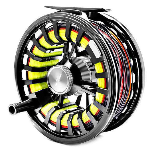 Mulinello da mosca Guideline HALO nero con design large arbor e dettagli cromati.