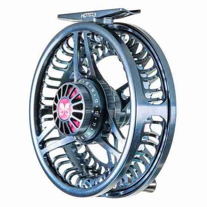 Mulinello Hotfly Superb Euro Fly Pro, colore blu metallizzato, con design moderno e bobine intercambiabili per pesca a mosca.