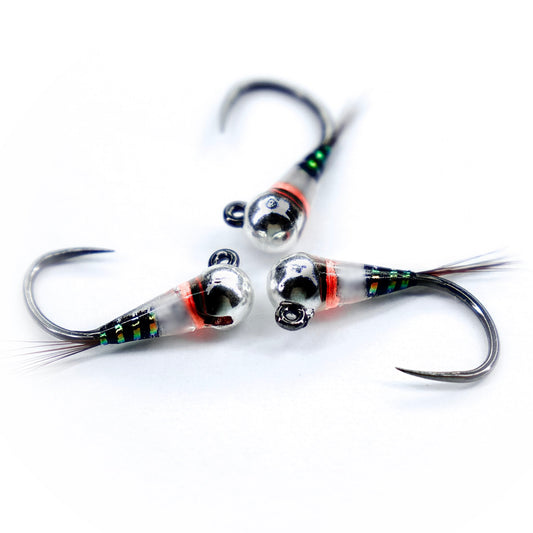 Ninfa Perdigon Bianca e Nera con bead in tungsteno per trote e temoli