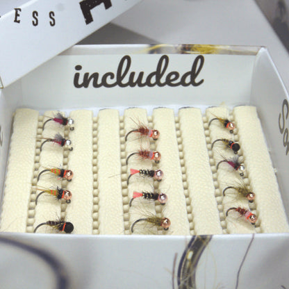 Selezione Alpine Search ninfe in lepre e flash tag di Diego Riggi. Modelli Hare Olive e Martini per pesca a mosca in Dolomiti.