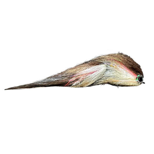 Streamer 'Iridea' da 20 cm, snodato al centro e con due ami, un'esca artificiale appesantita che imita una trota iridea, ideale per la pesca di grandi predatori come trota marmorata e hucho.